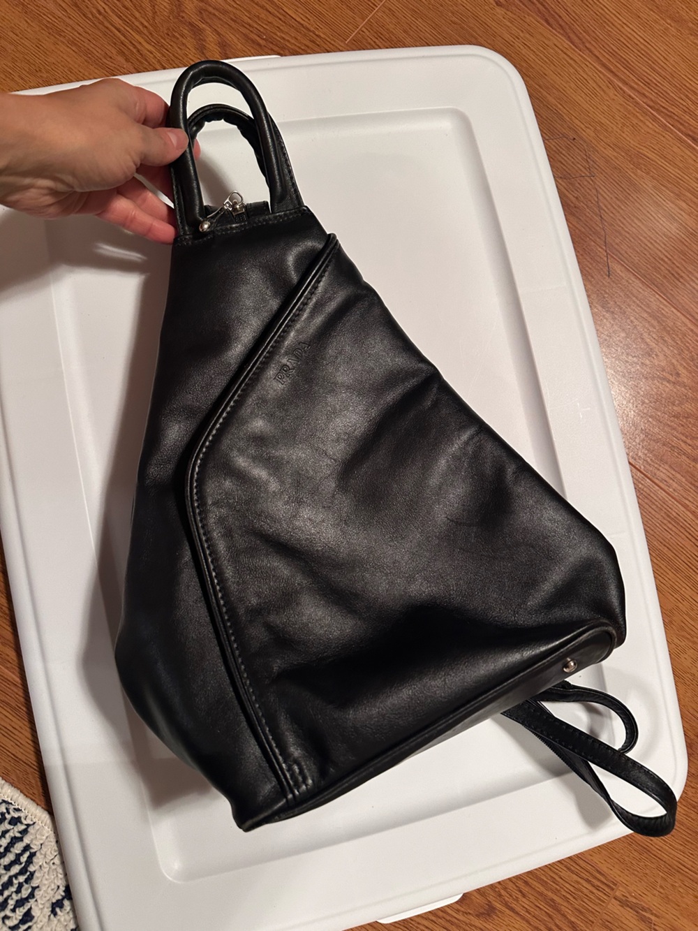 Black Leather Sling Backpack - Minimalist Everyday Bag